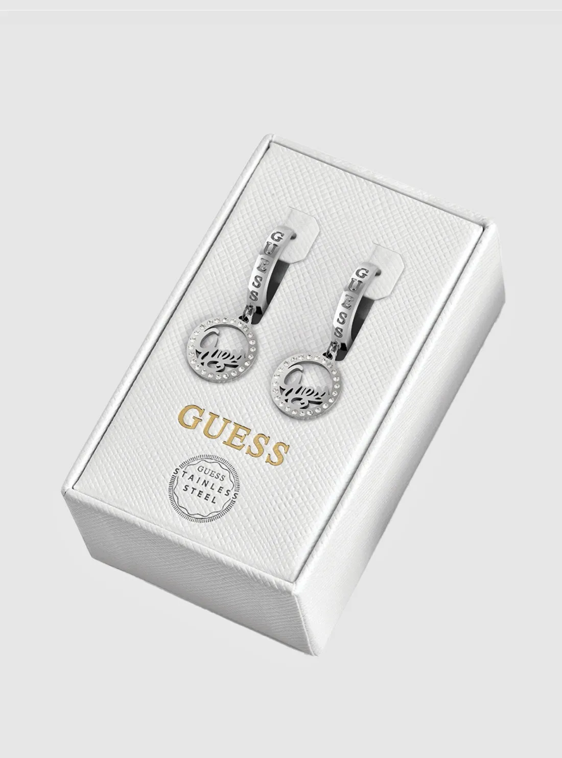 Anting Wanita Guess Silver Circle Crystal Huggies