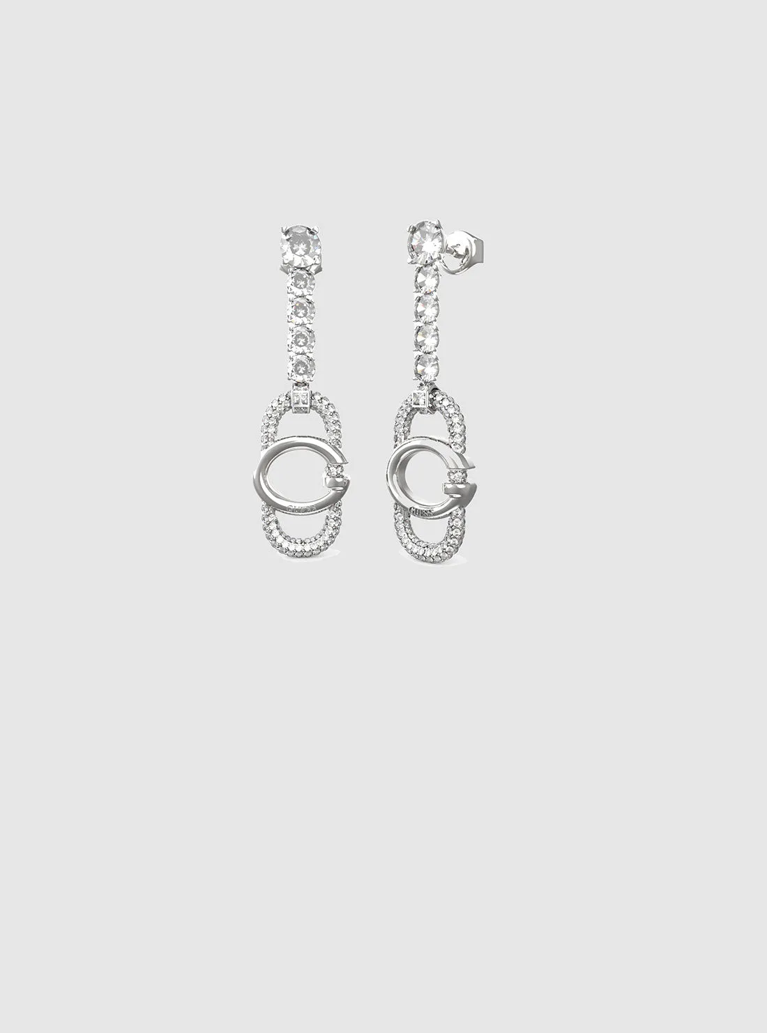 Anting Wanita Guess Silver G Logo Crystal Tennis Earrings