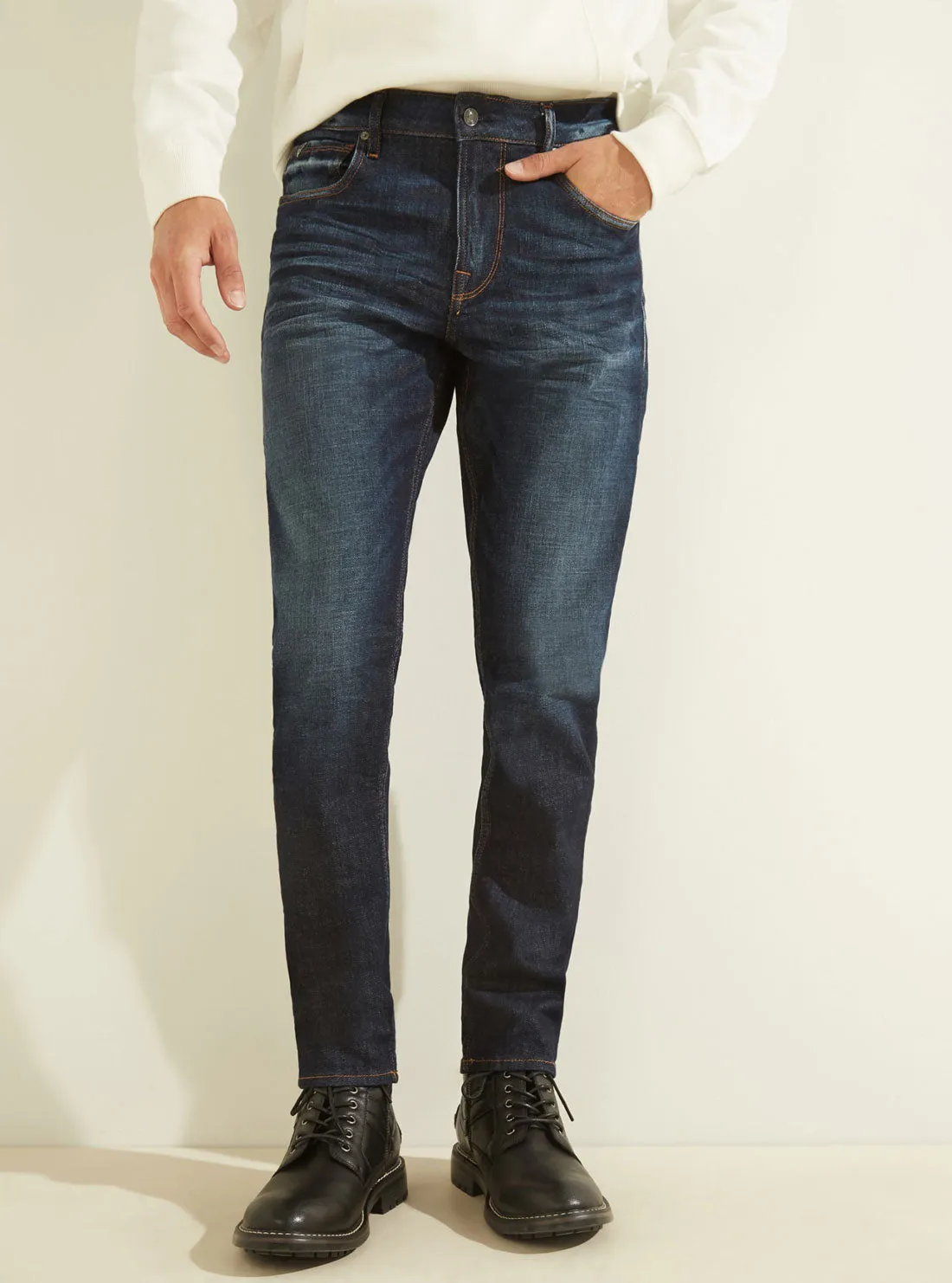 Celana Jeans Pria Guess Mid-Rise Athletic Tapered Denim
