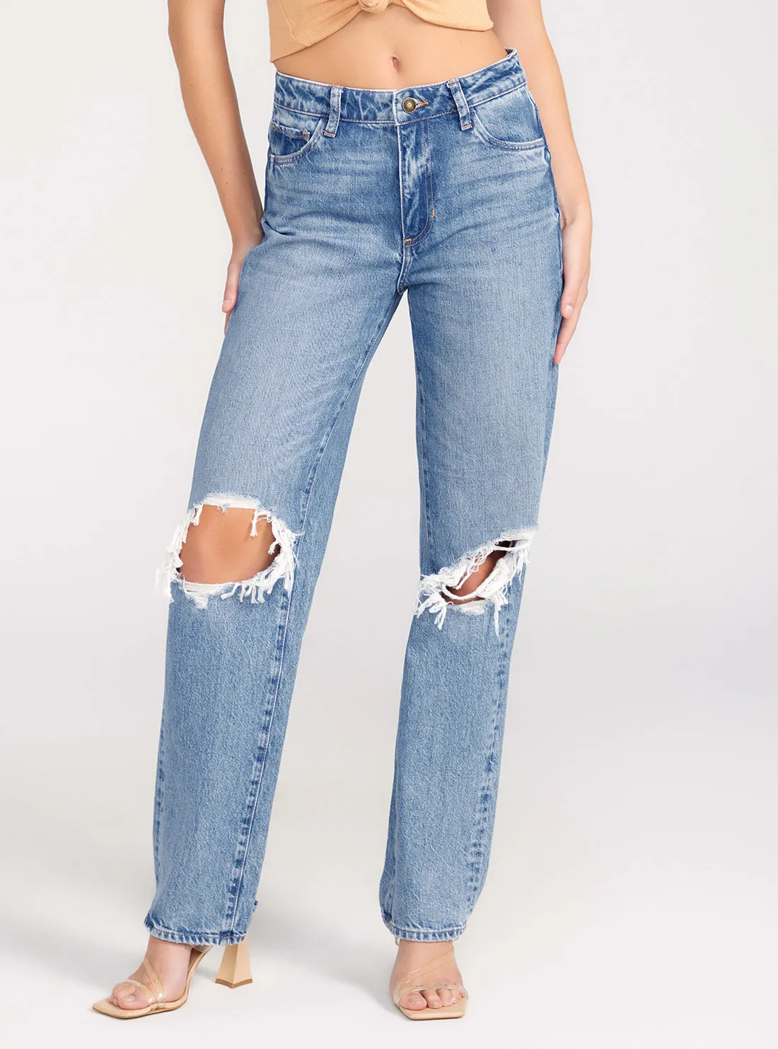 Celana Jeans Wanita GUESS Mid-Rise Relaxed Straight Light Wash
