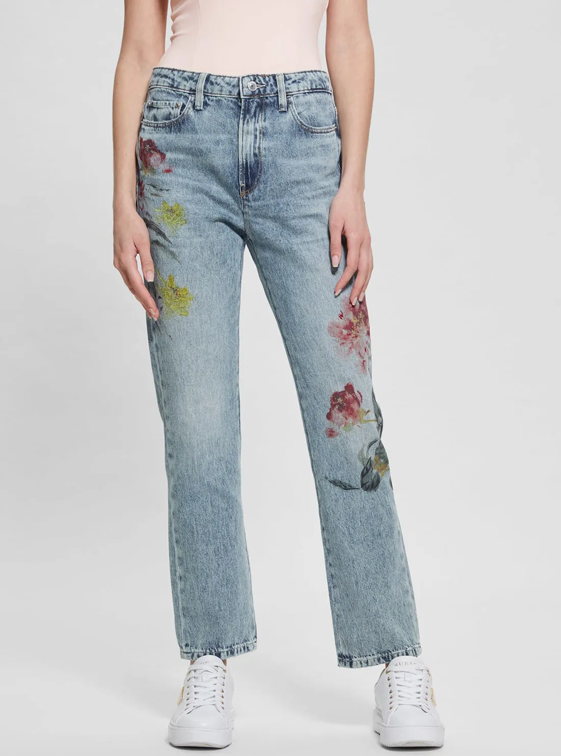 Celana Jeans Wanita GUESS Straight Leg Denim Mid-Wash