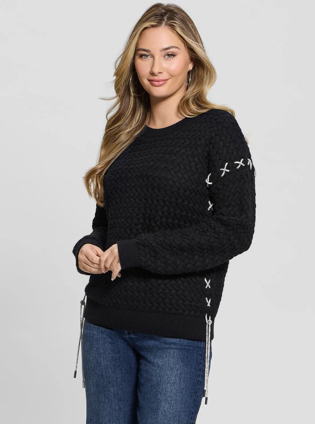 Guess Wanita Black Elliss Chain Knit Jumper