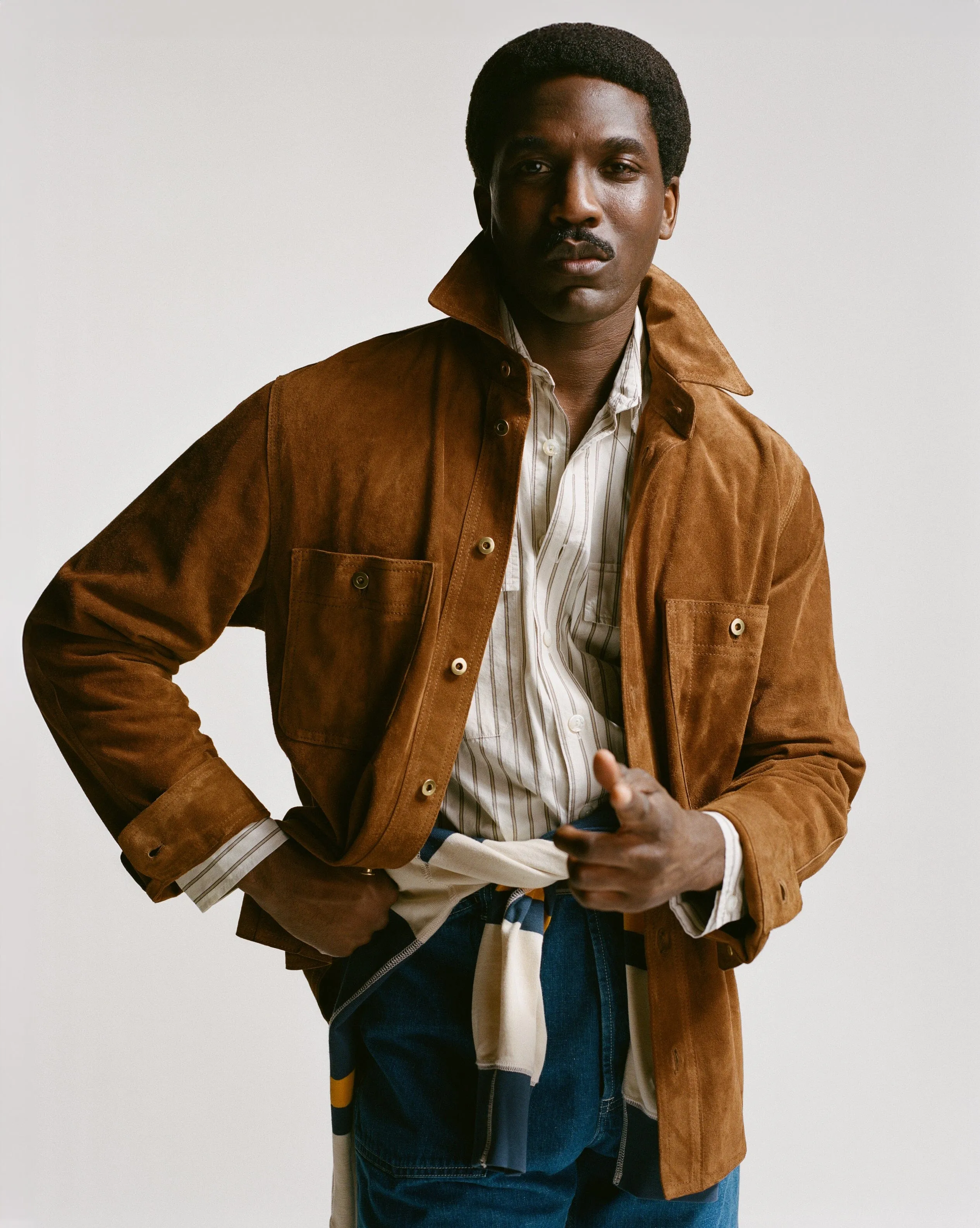 Jaket Overshirt Pria Drakes Tobacco Raw Suede