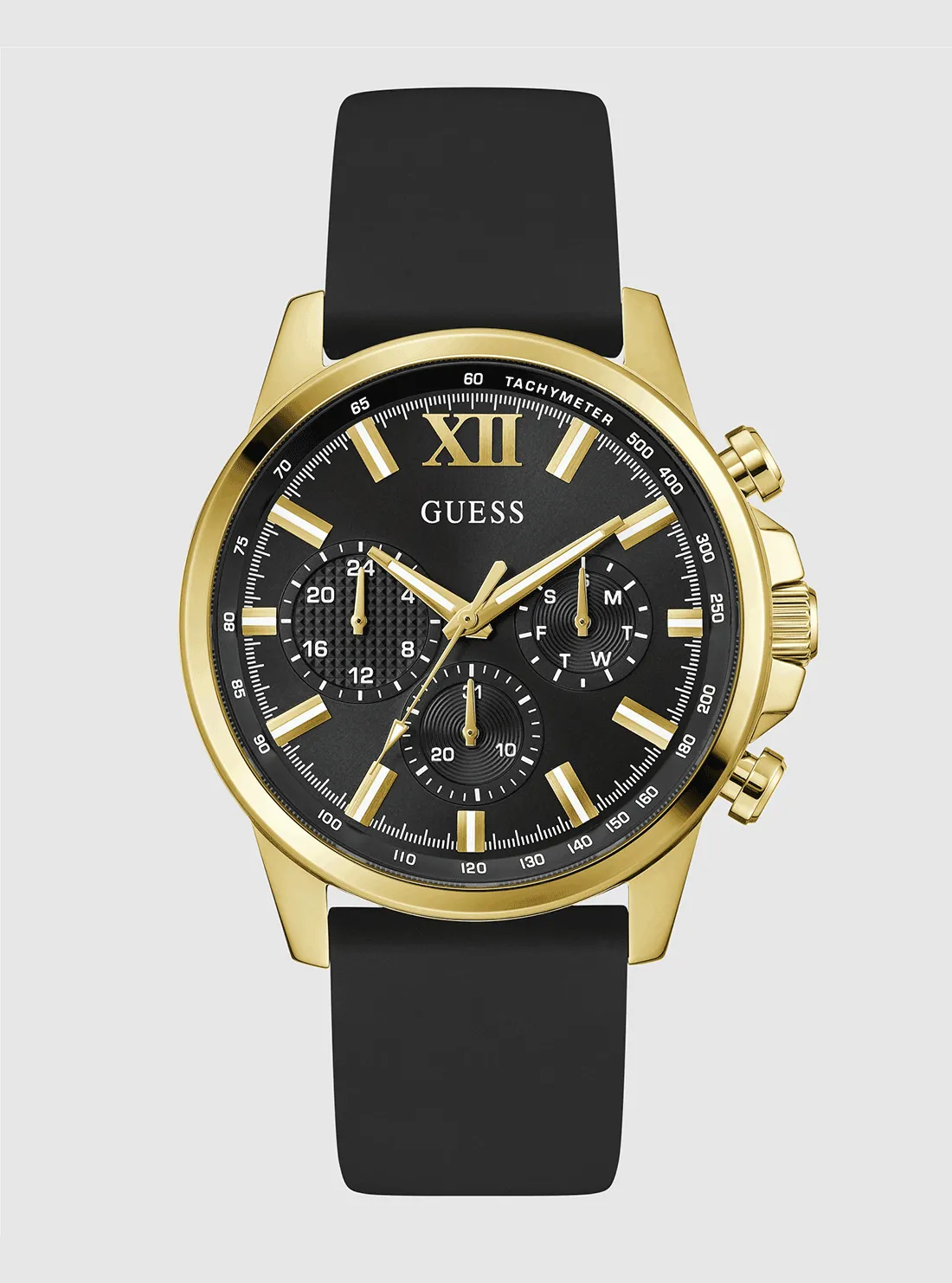 Jam Tangan Pria GUESS Black Gold Silicone Watch GW0913G2