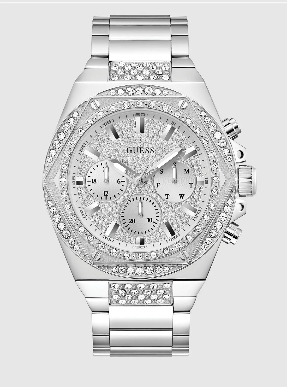 Jam Tangan Pria Guess Silver Fury Glitz Watch Stainless Steel