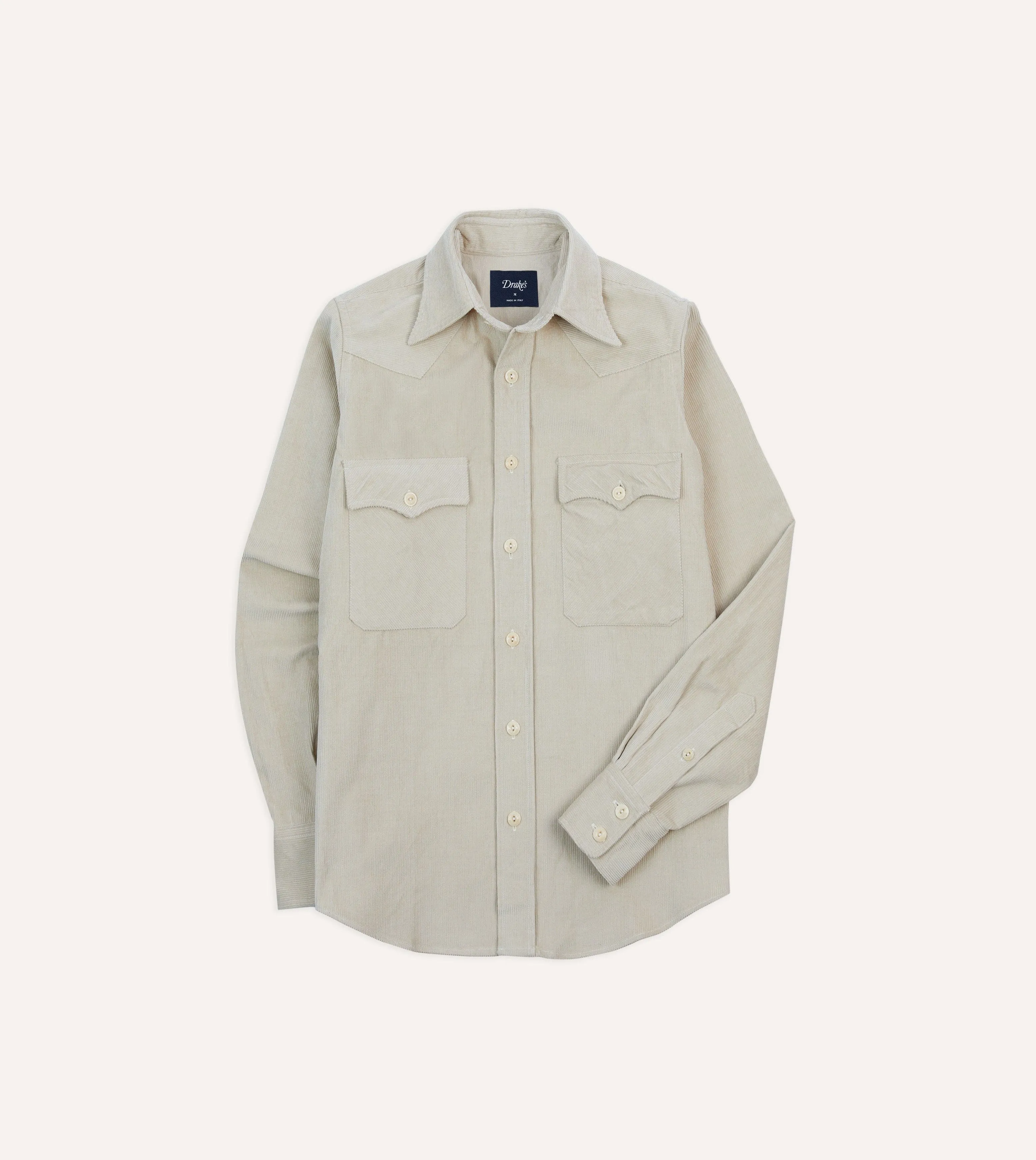 Kemeja Corduroy Pria Drake's Ecru Western Shirt