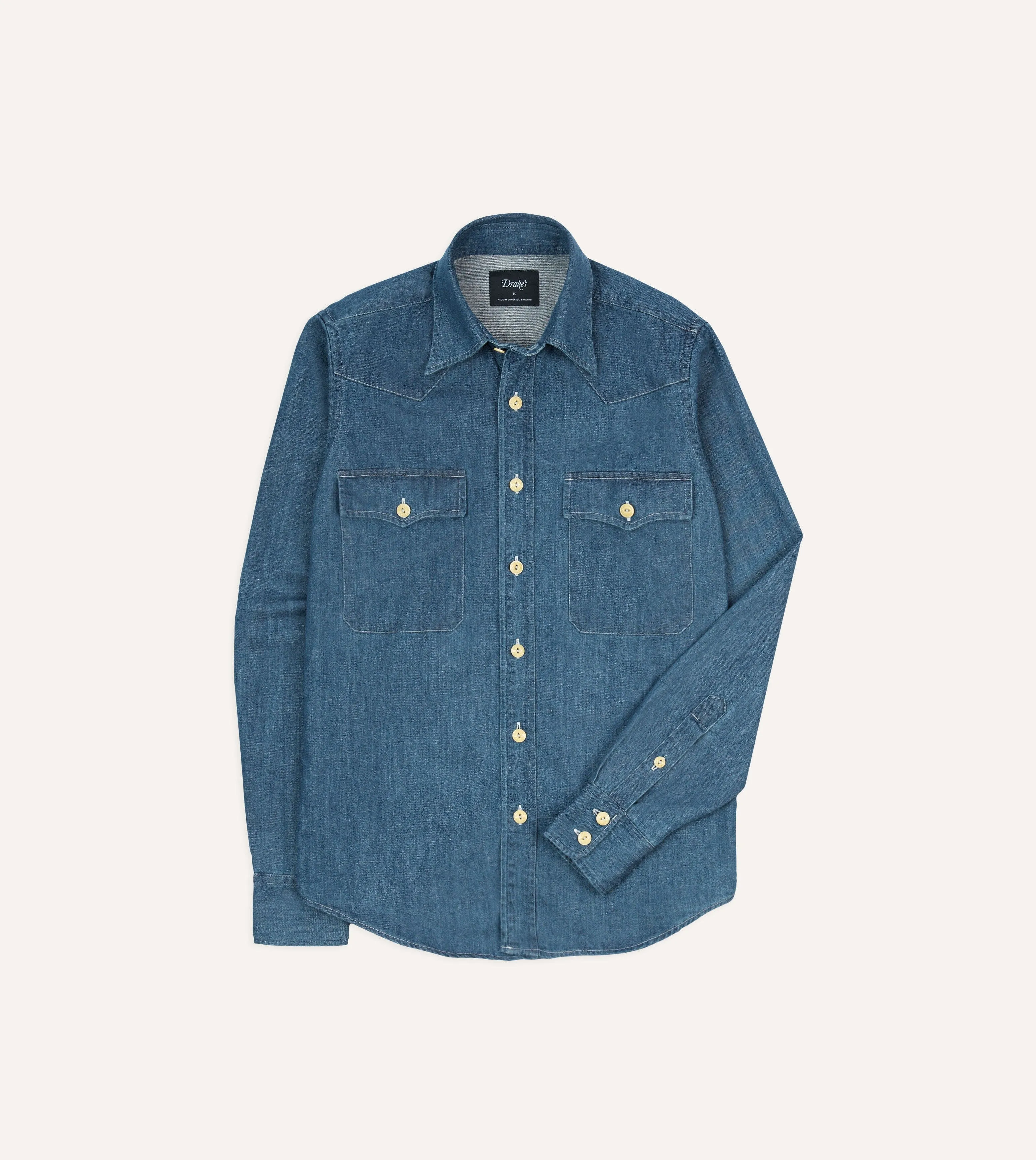 Kemeja Denim Pria Drake's Stone Wash Western Shirt