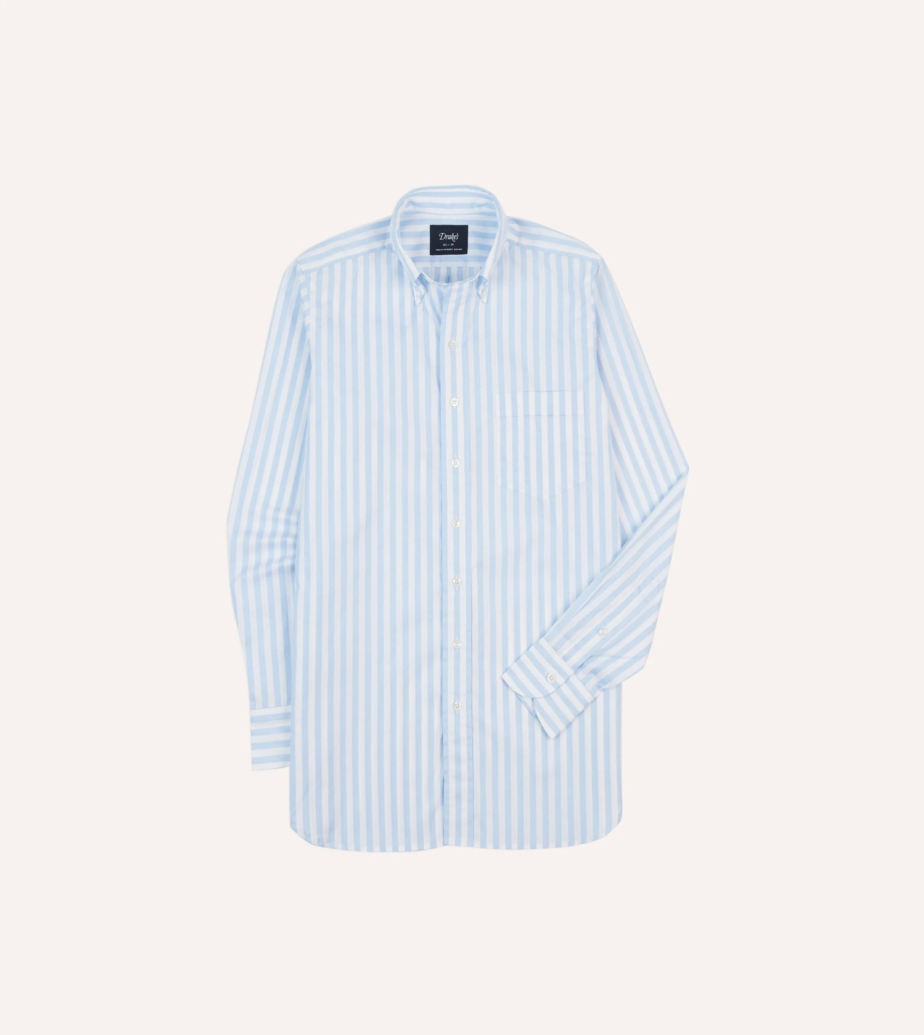 Kemeja Formal Pria Blue Broad Stripe Cotton Poplin