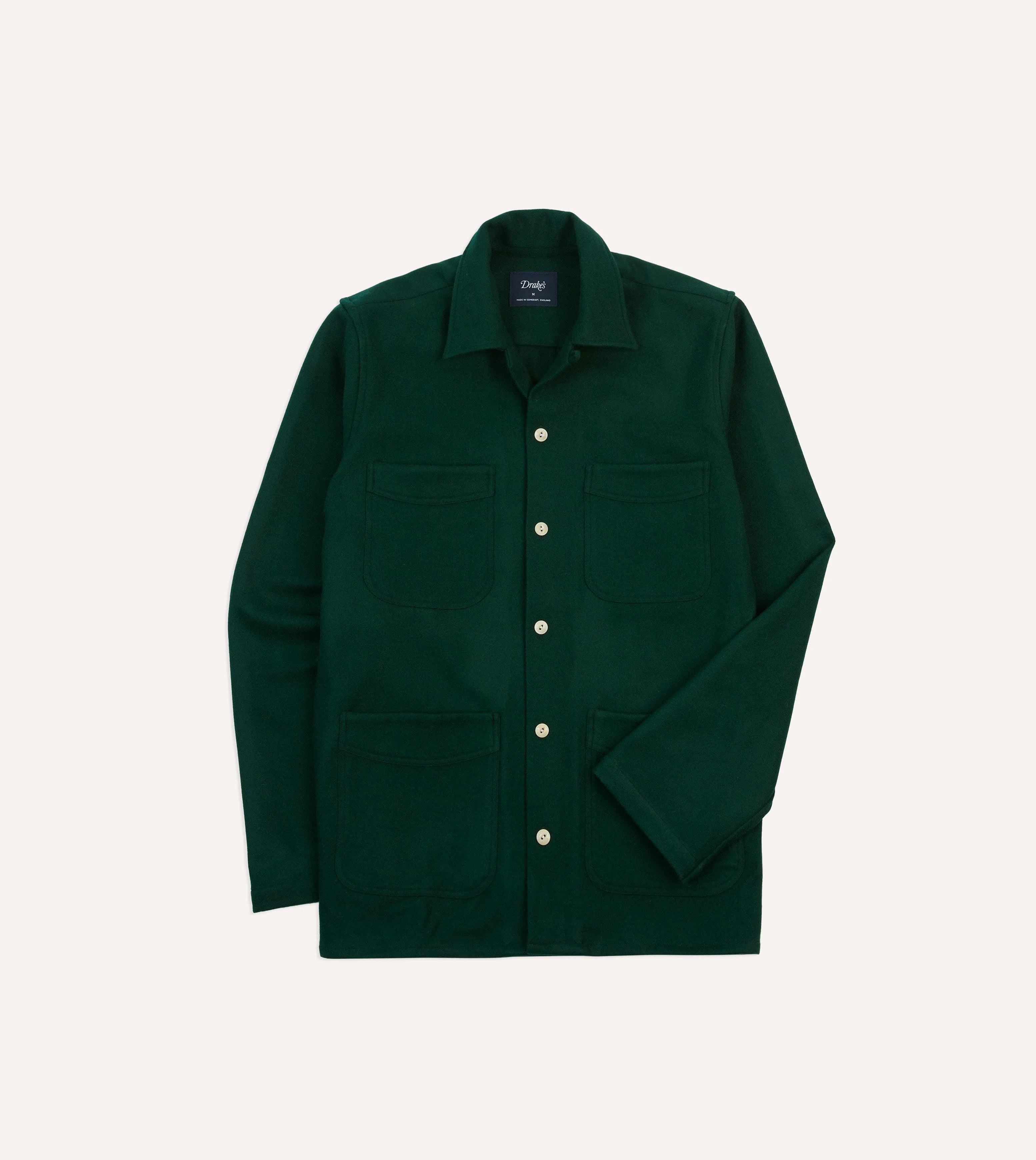 Kemeja Kerja Pria Wool Camp Collar Hijau Drake's