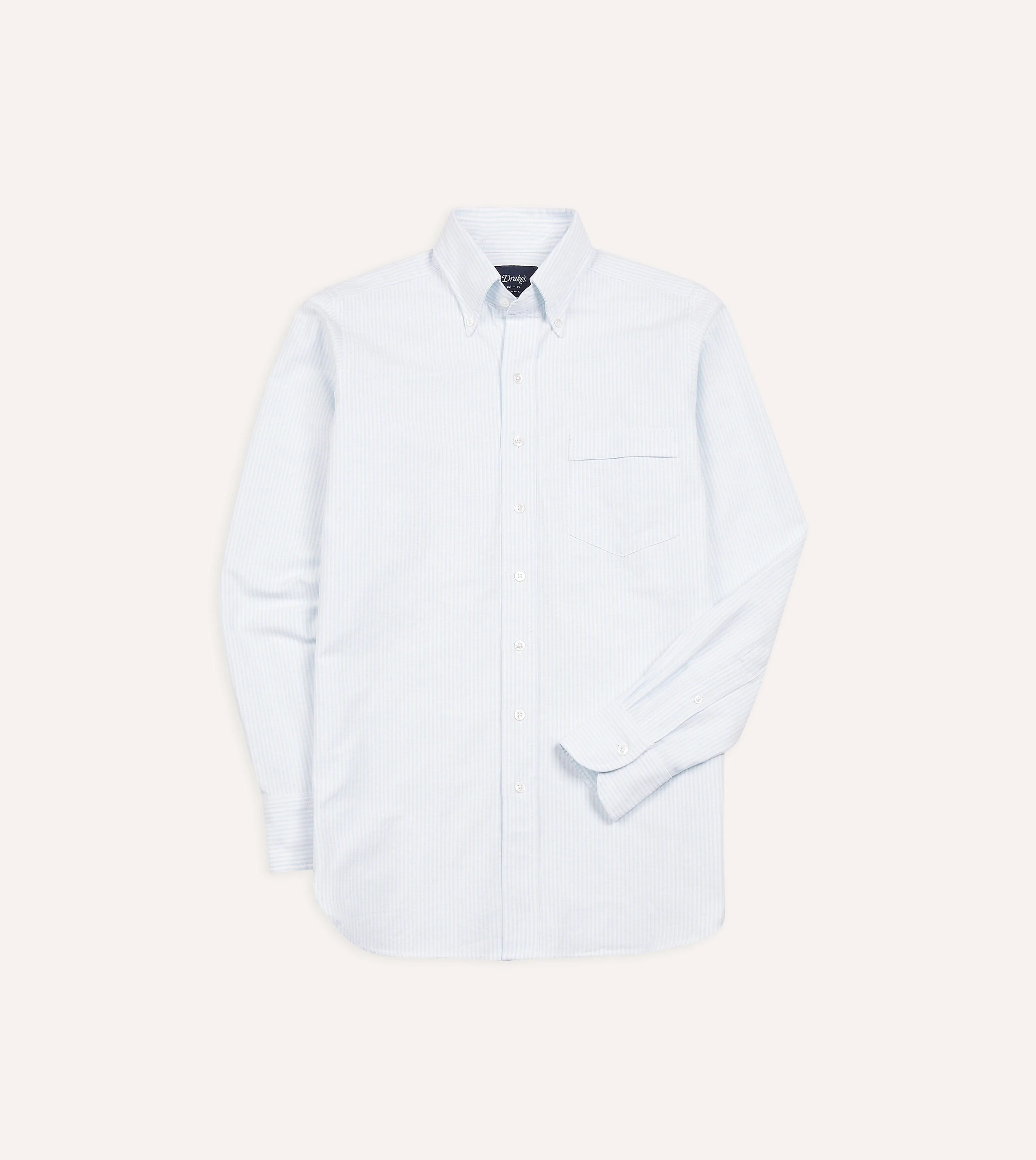 Kemeja Oxford Pria Sky Ticking Stripe Cotton Button-Down