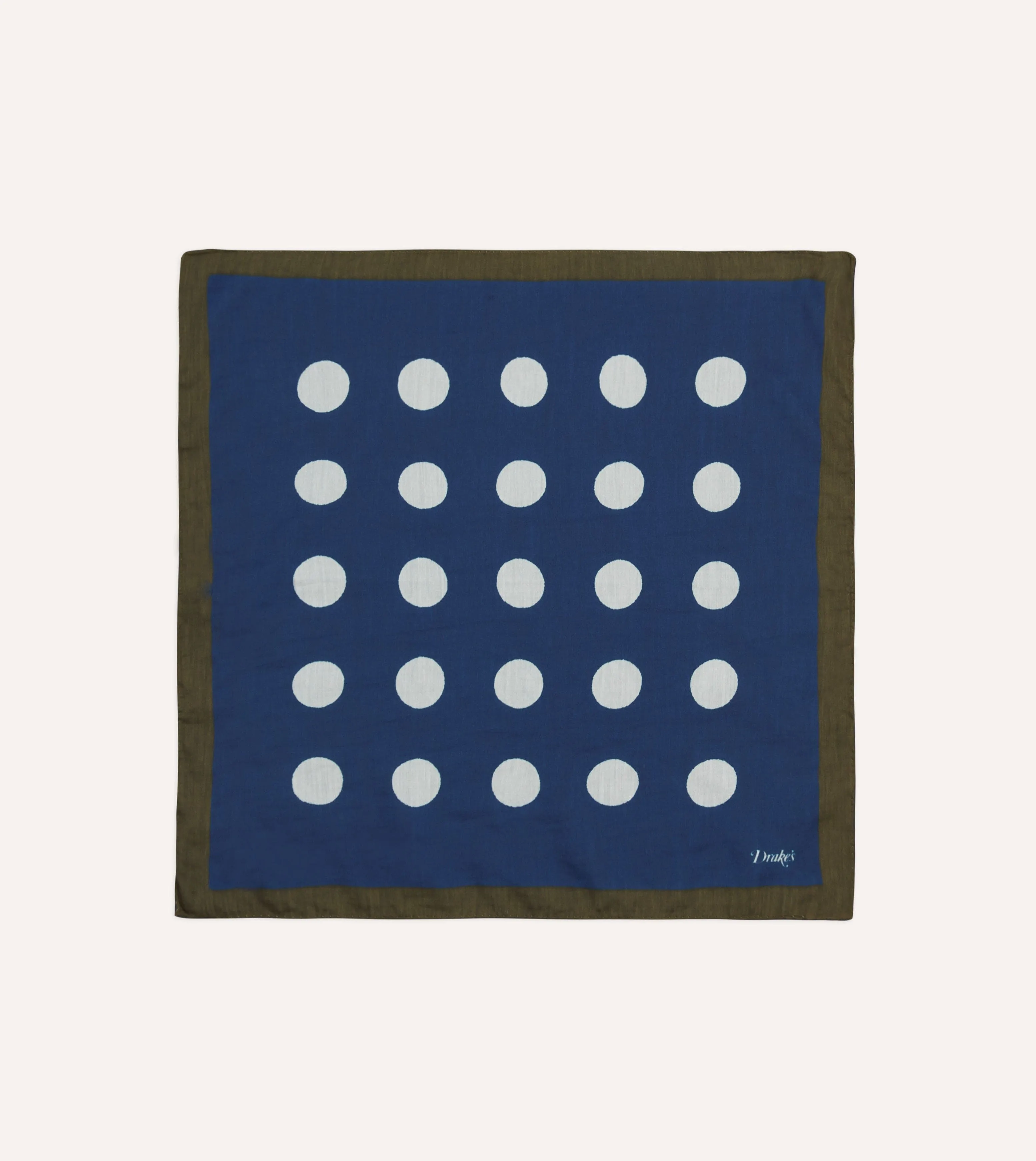 Pocket Square Motif Titik Katun Sutra Drake's Olive Navy Ecru