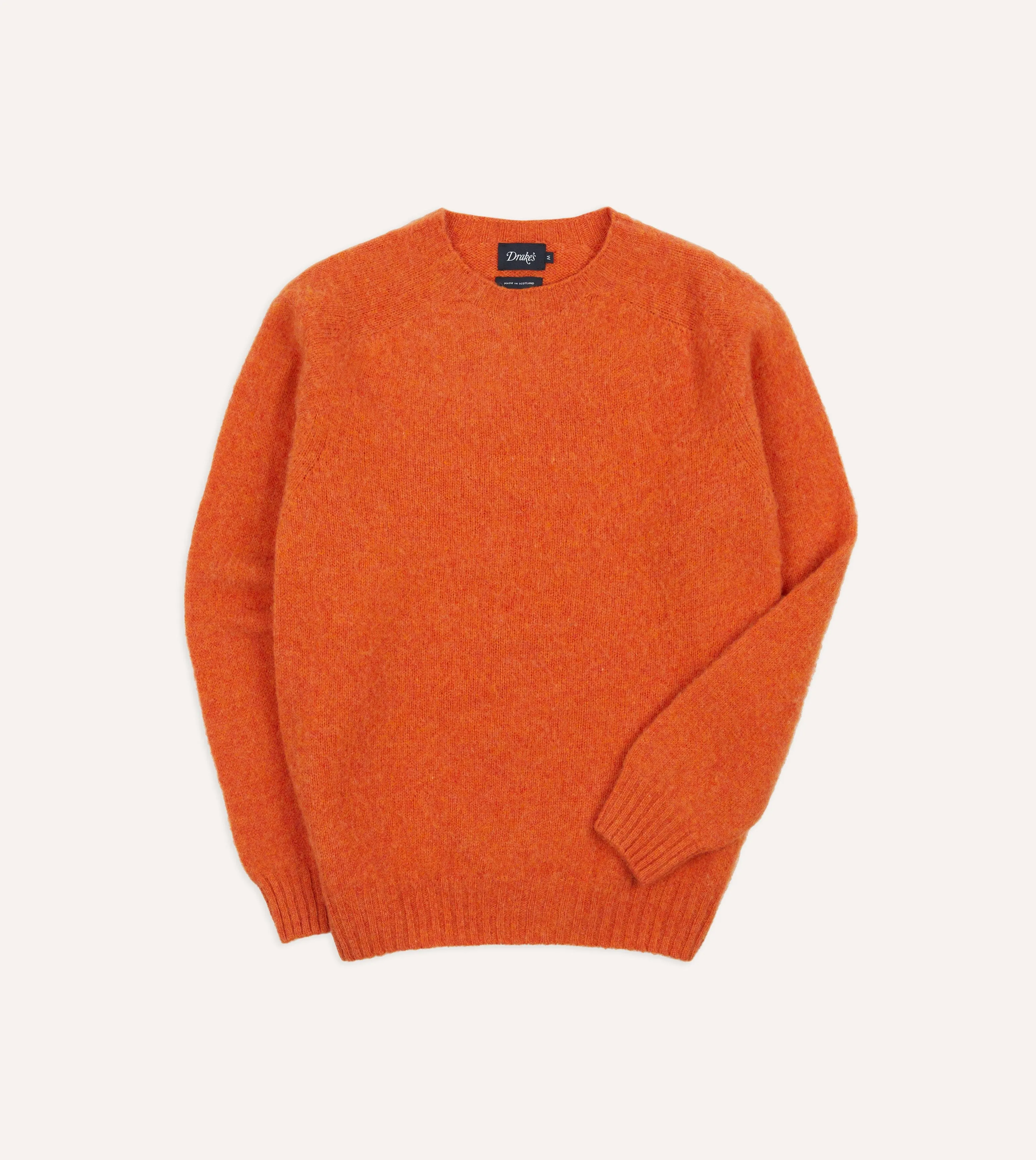 Sweater Rajut Wol Pria Orange Brushed Shetland Crew Neck