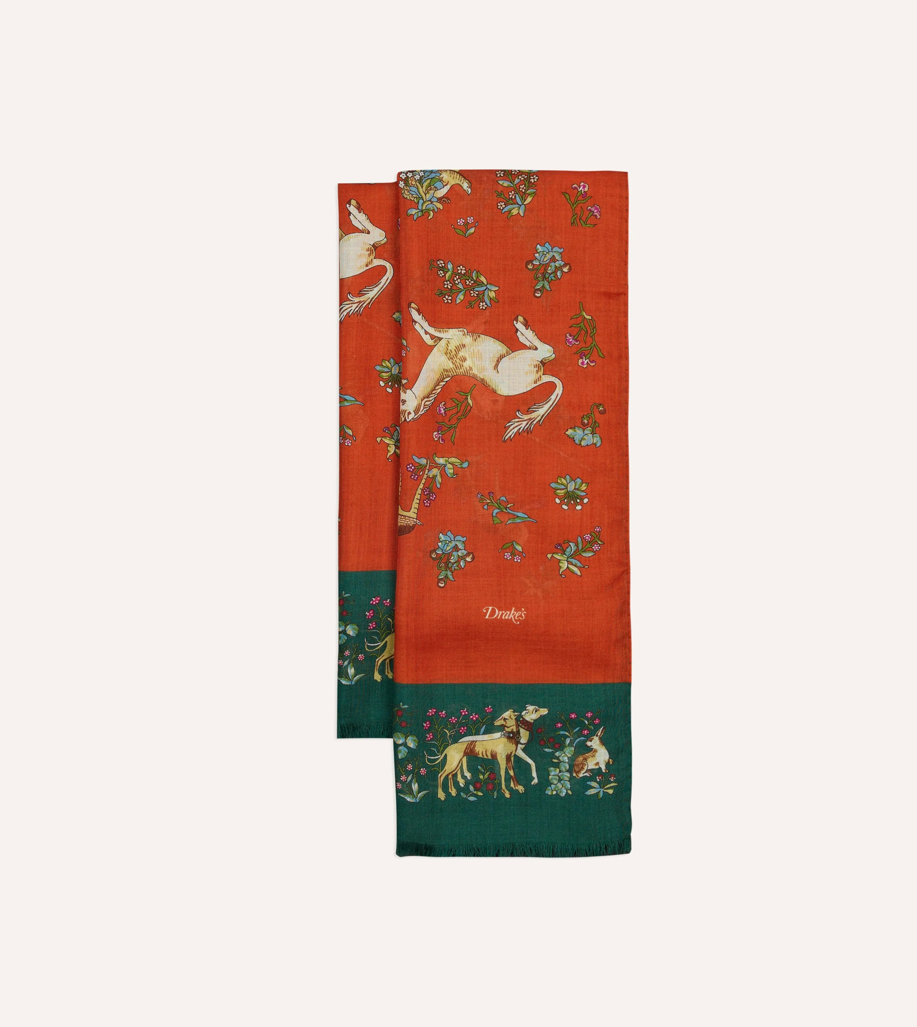 Syall Wool Silk Motif Unicorn Orange Green Drake's