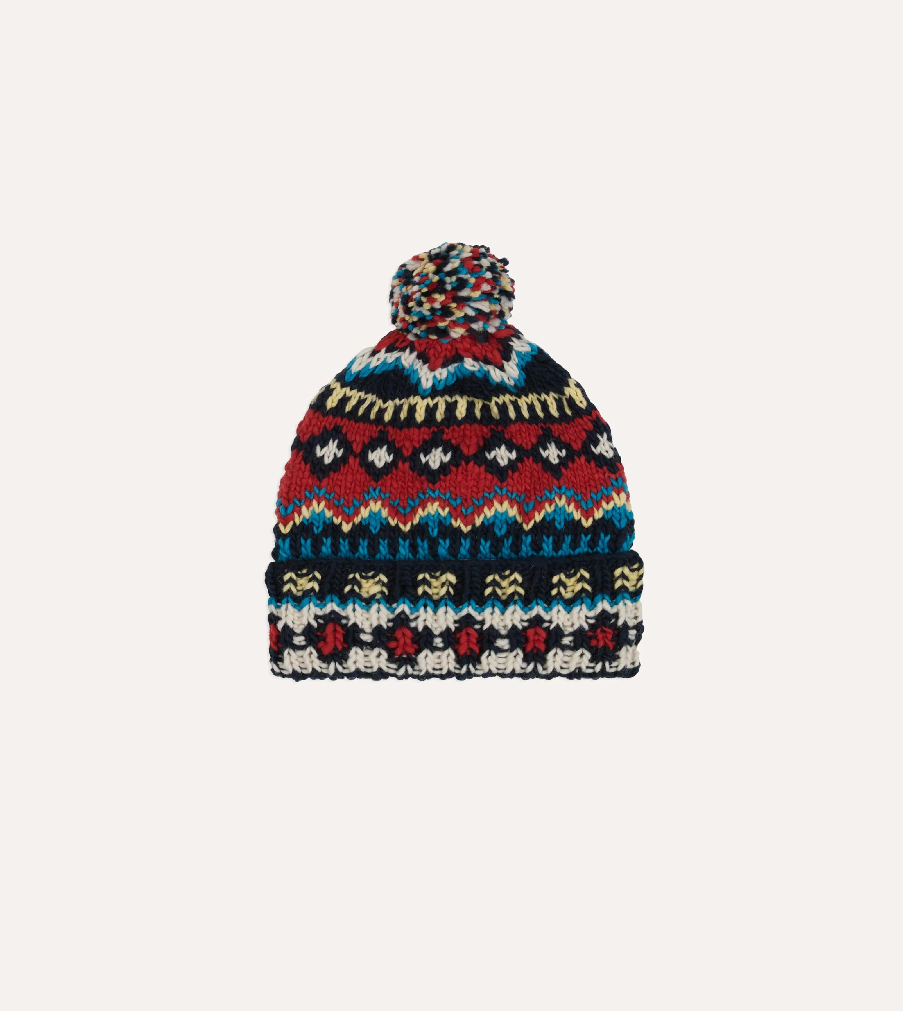 Topi Rajut Merino Fairisle Chamula Navy Orange Yellow